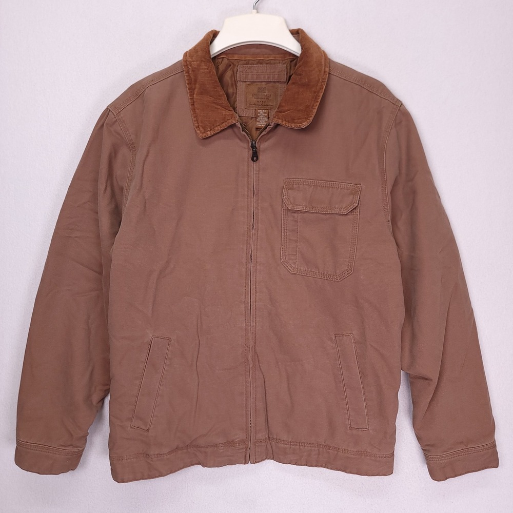 Faded Glory Chore Coat Brown Work Jacket Corduroy Collar Soft Canvas Mens Large